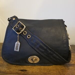 RARE Coach Legacy  Black Leather Shoulder Bag with Gold Accents 11134